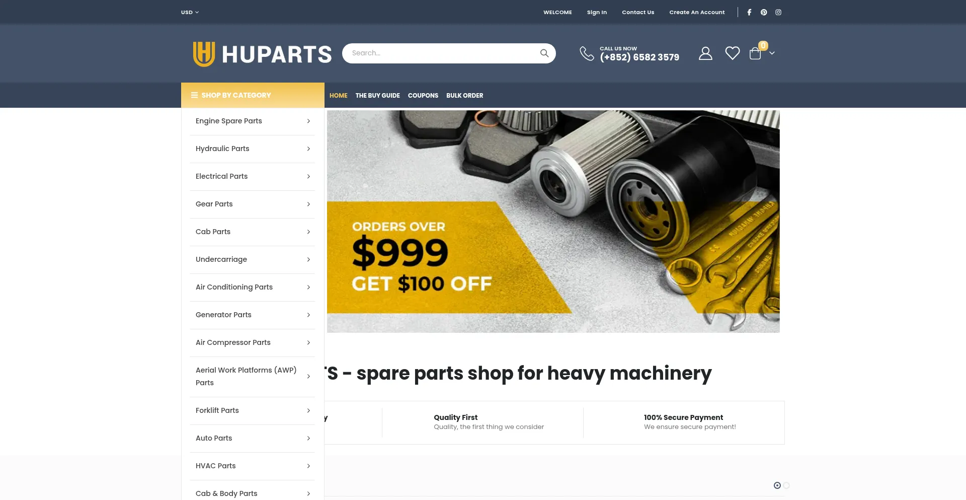 Website screenshot of Huparts.com