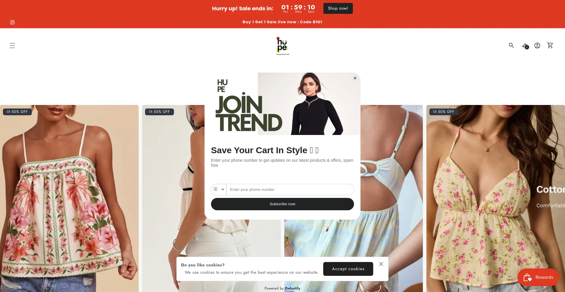 Website screenshot of Hupecloset.shop