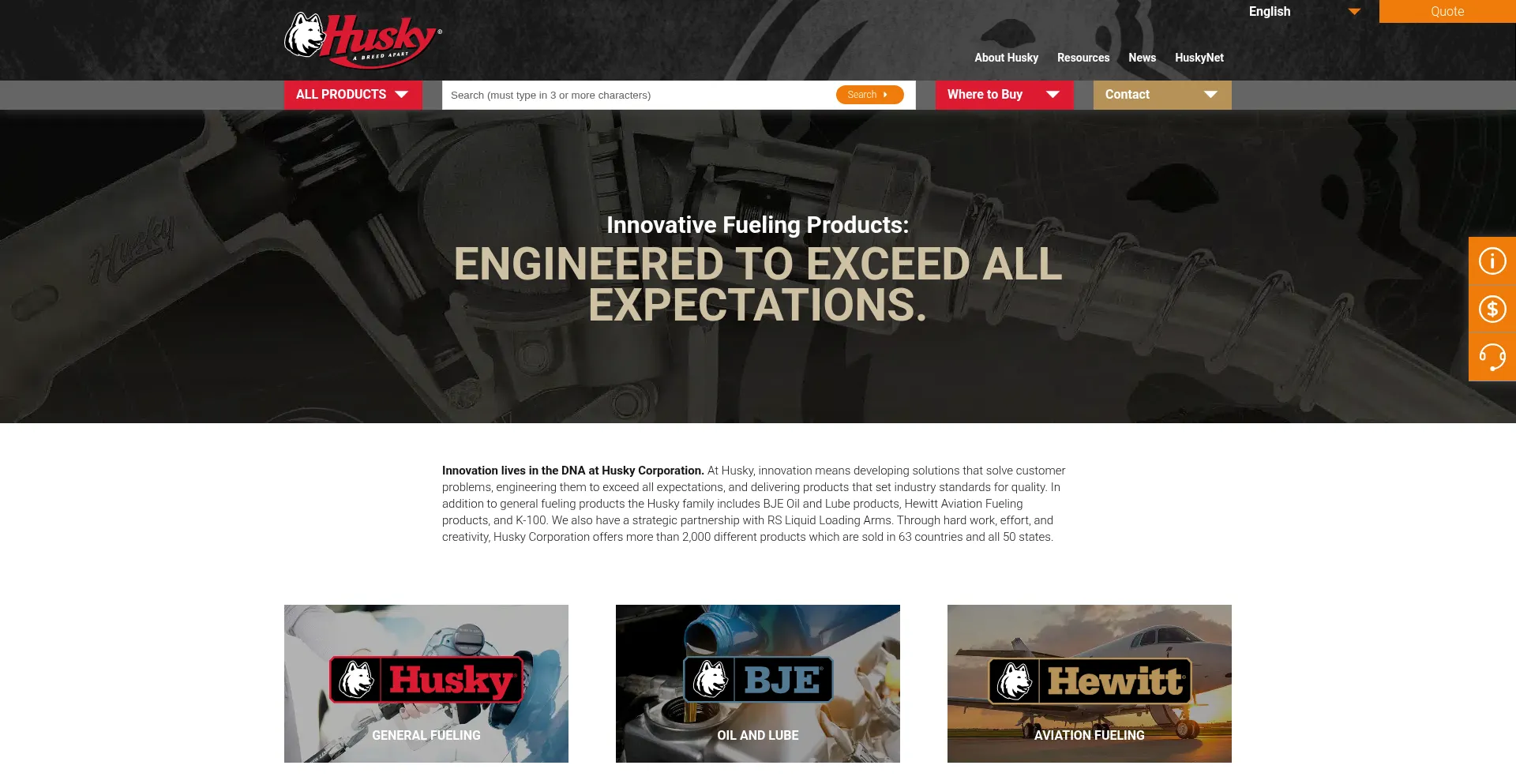 Website screenshot of Husky.com
