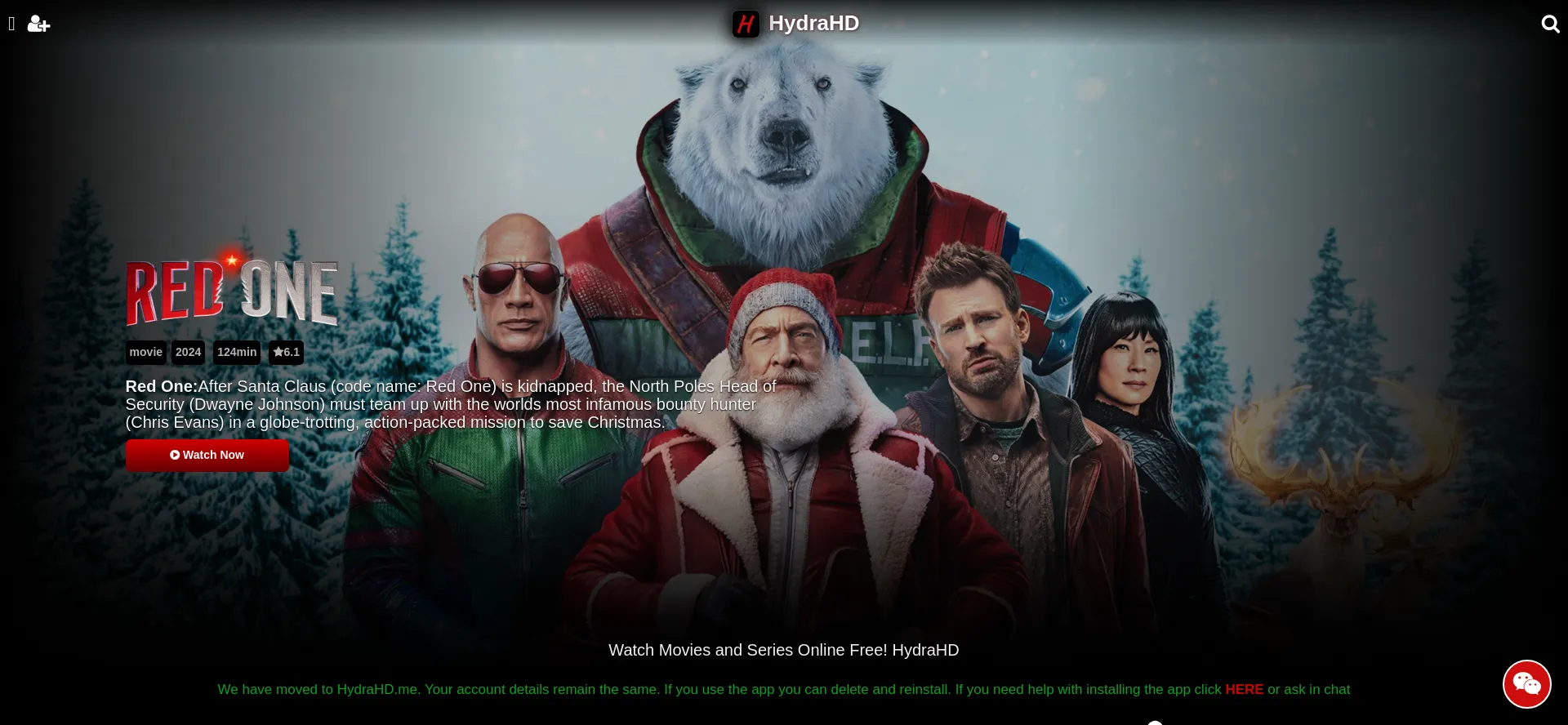 Website screenshot of Hydrahd.me