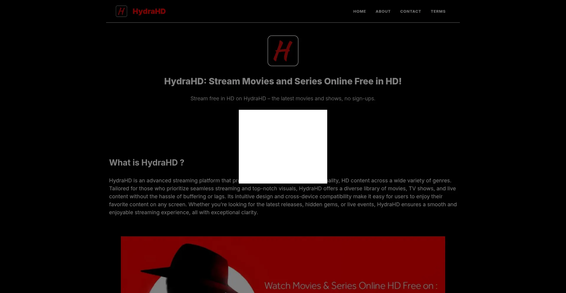Website screenshot of Hydrahd.org