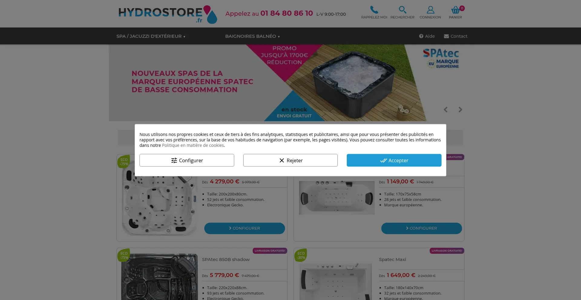 Website screenshot of Hydrostore.fr