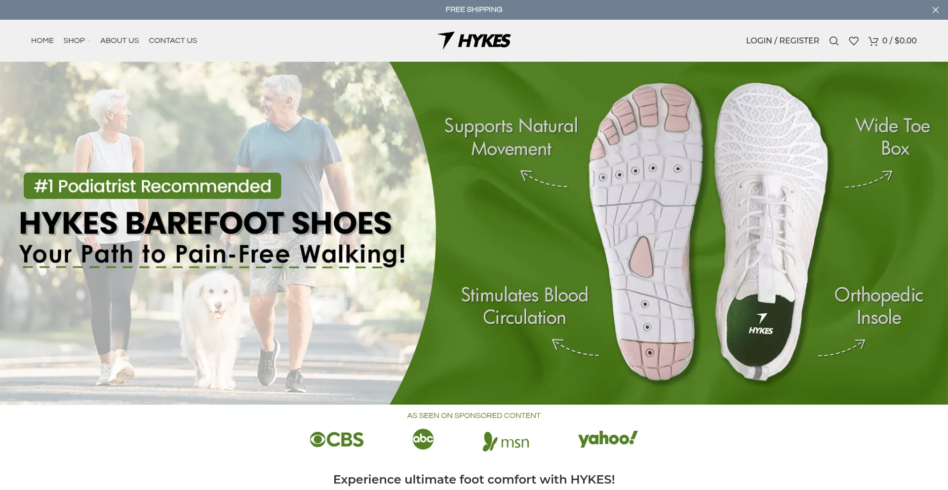 Website screenshot of Hykesbarefoot.com
