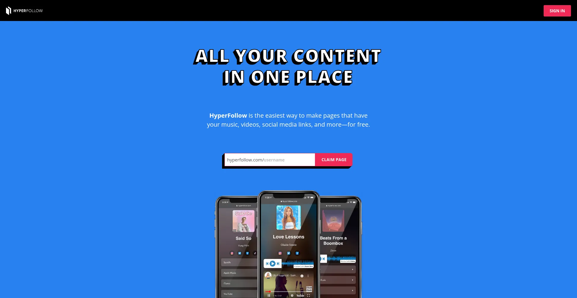 Website screenshot of Hyperfollow.com