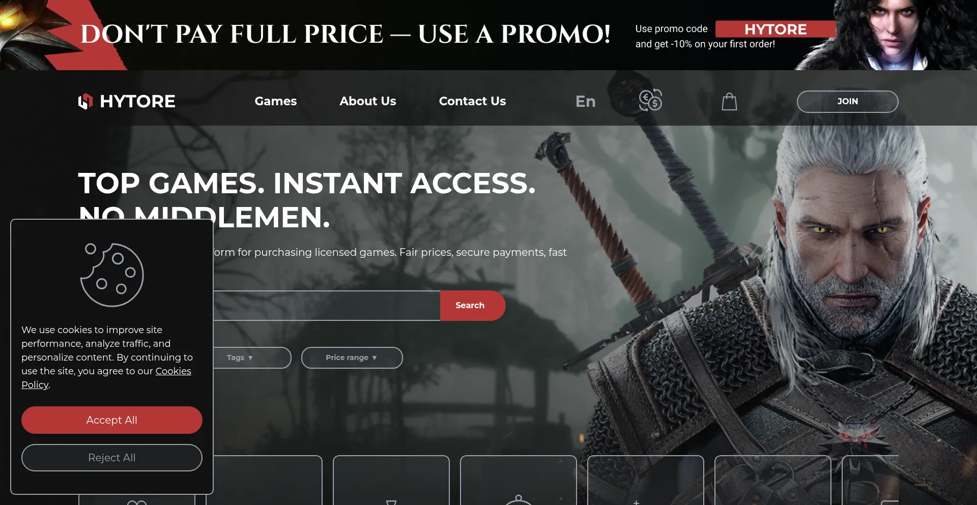 Website screenshot of Hytore.com