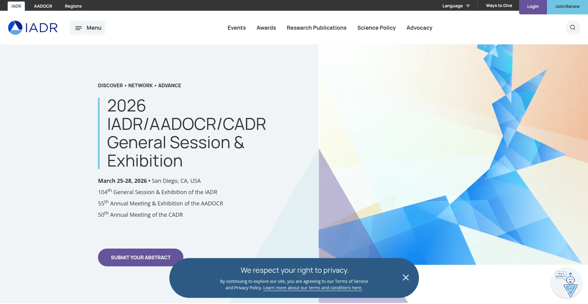 Website screenshot of Iadr.com