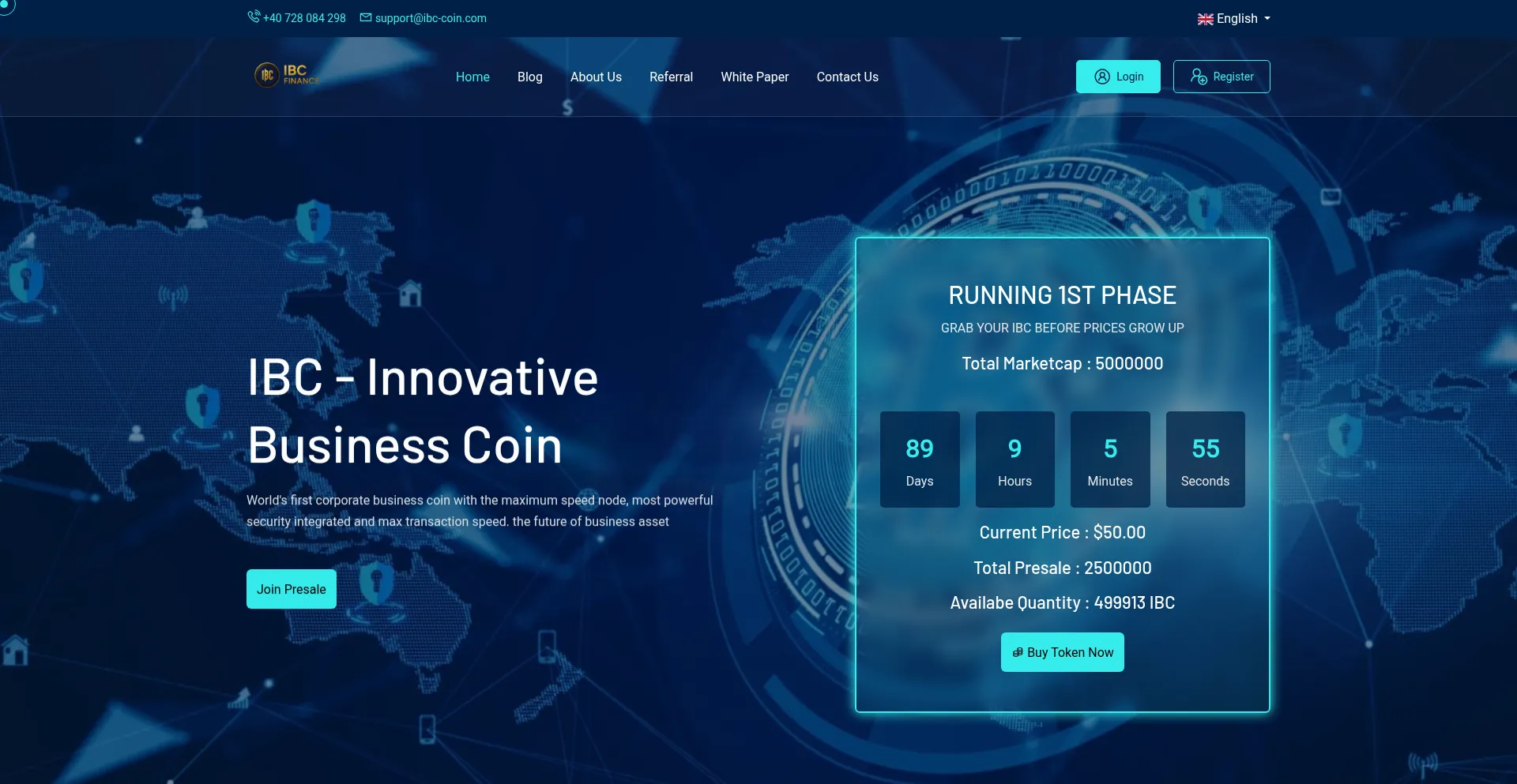 Website screenshot of Ibc-coin.com