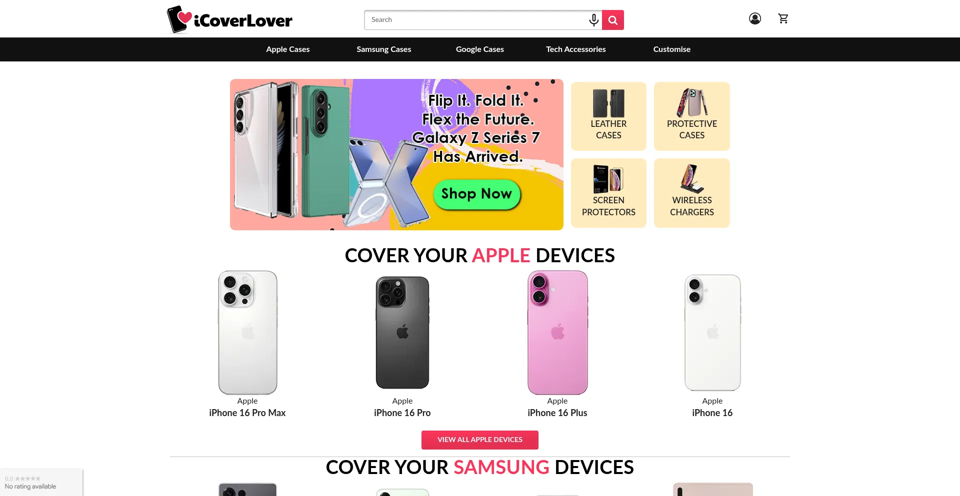 Website screenshot of Icoverlover.com.au