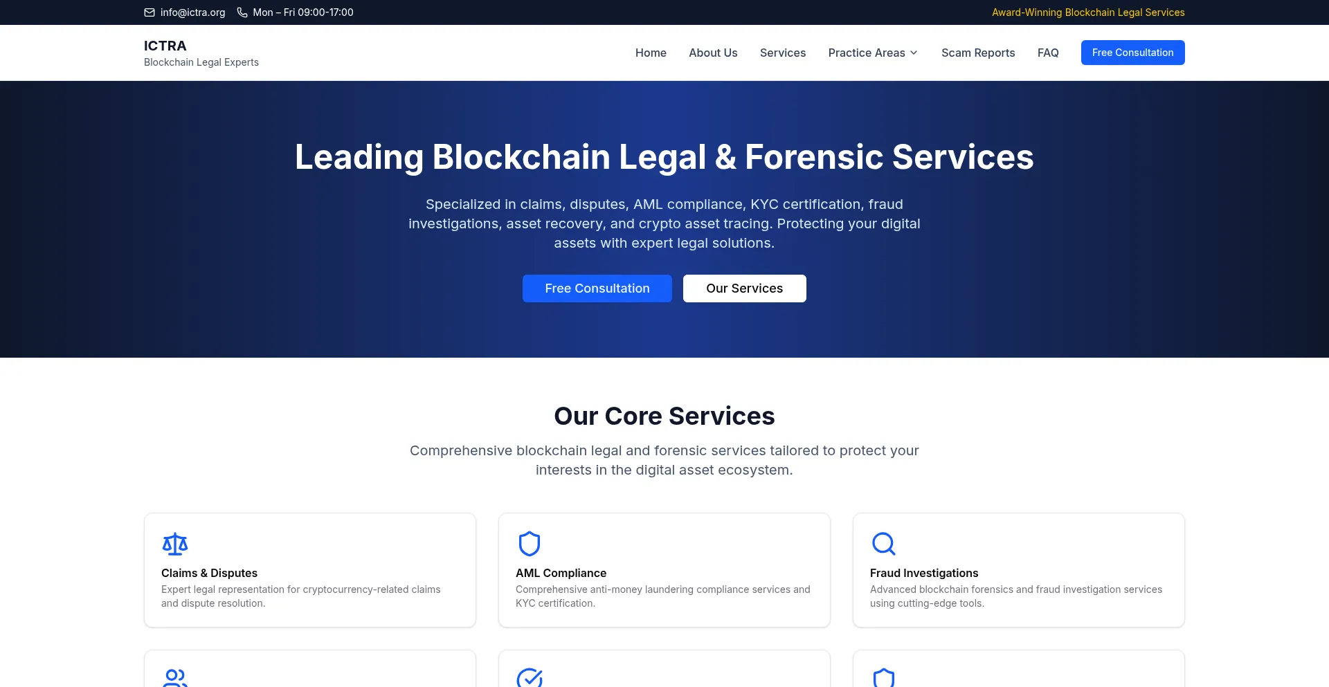 Website screenshot of Ictra.org