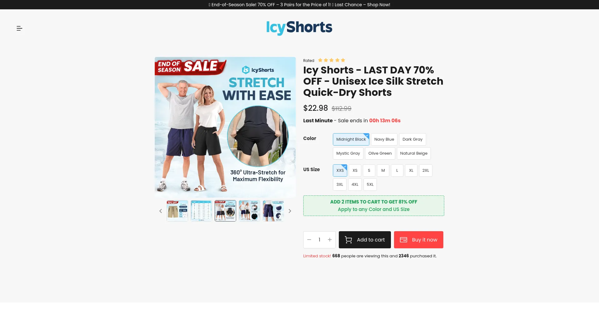 Website screenshot of Icyshorts.com