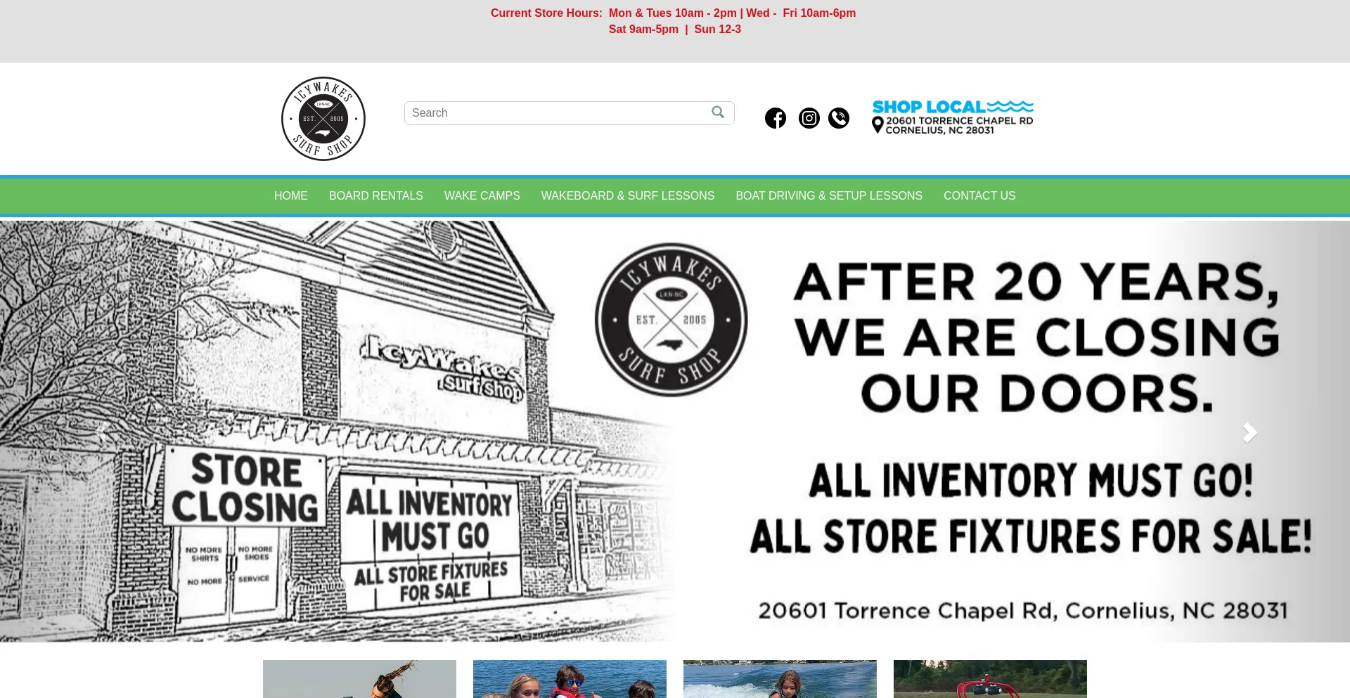 Website screenshot of Icywakessurfshop.com