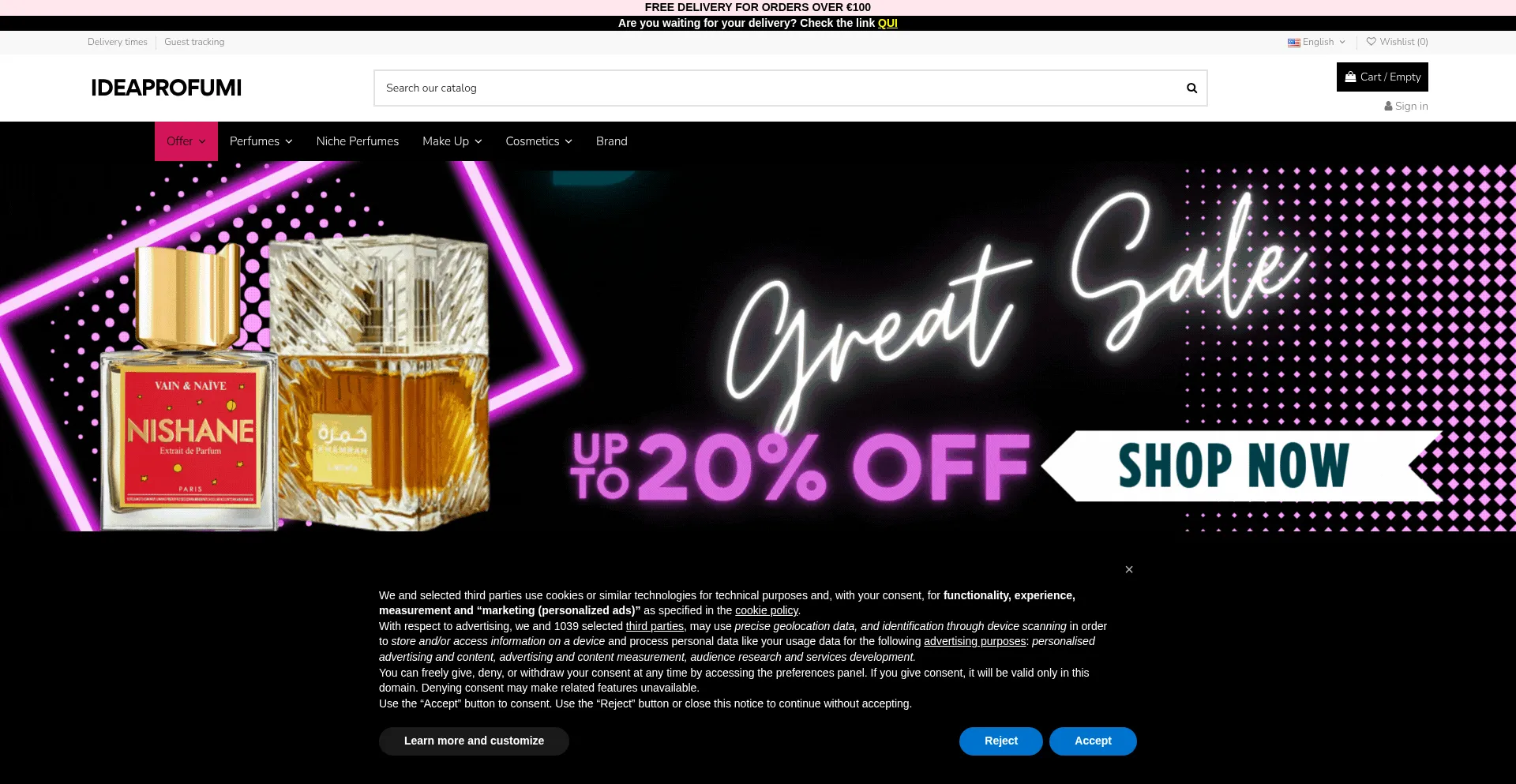 Website screenshot of Ideaprofumi.it