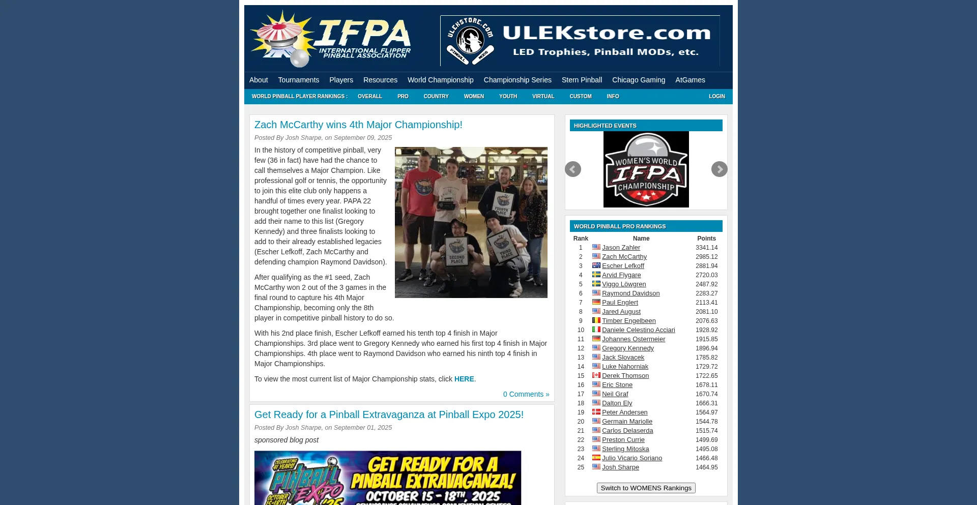 Website screenshot of Ifpapinball.com