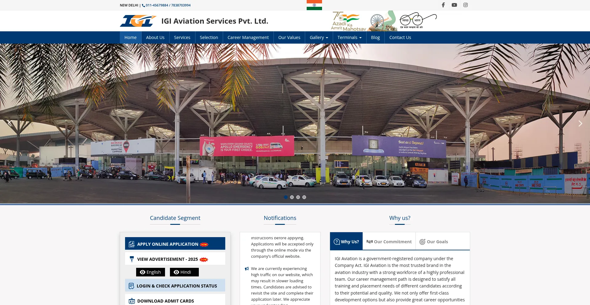 Website screenshot of Igiaviationdelhi.com