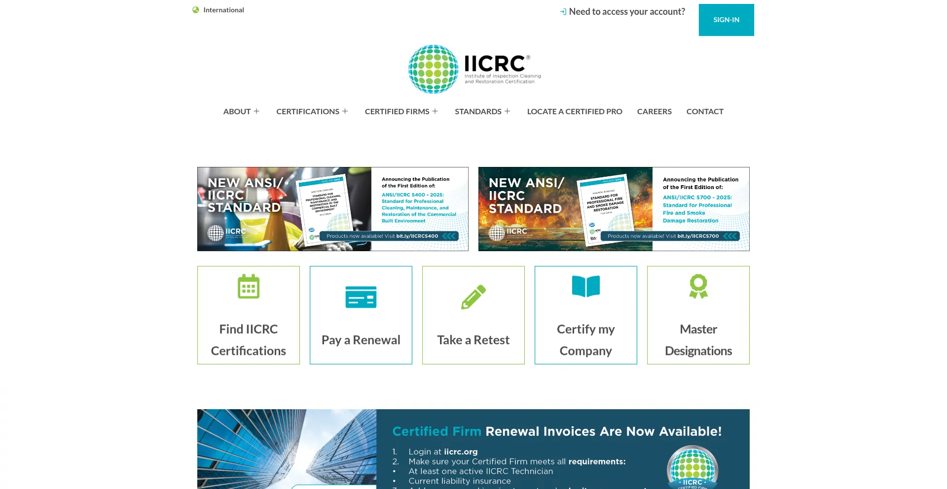 Website screenshot of Iicrc.org