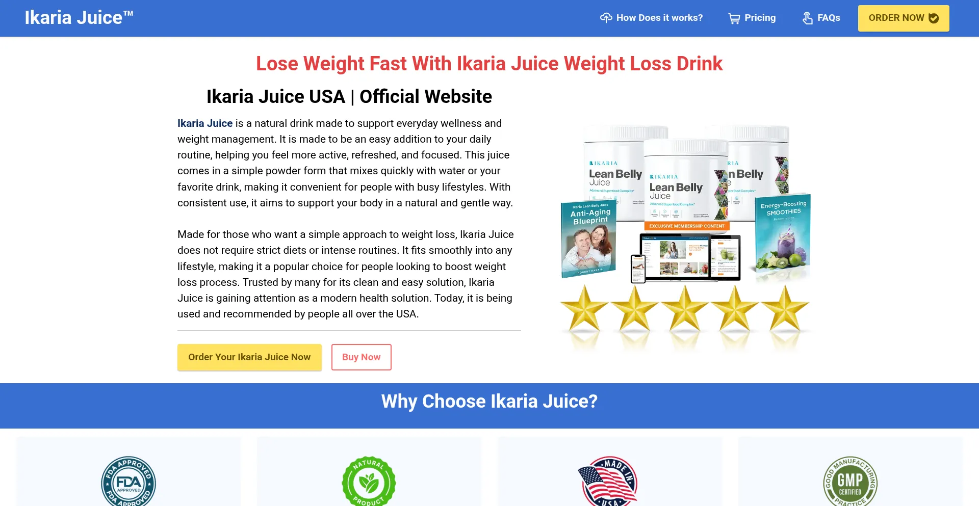 Website screenshot of Ikaria--juice.com