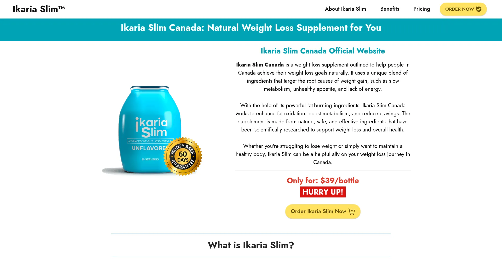 Website screenshot of Ikariaslim.ca