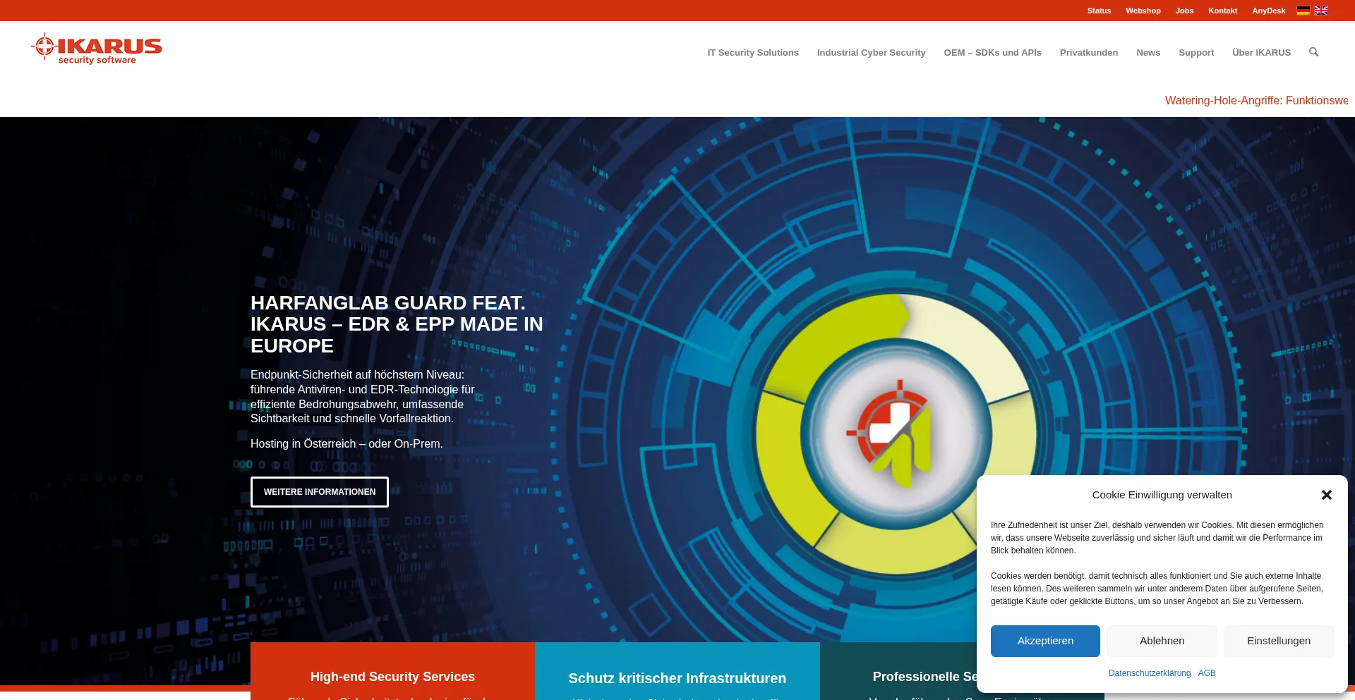 Website screenshot of Ikarussecurity.com