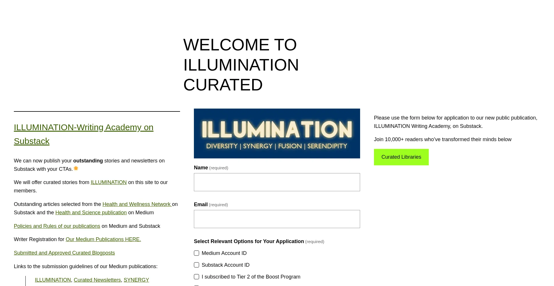 Website screenshot of Illumination-curated.com