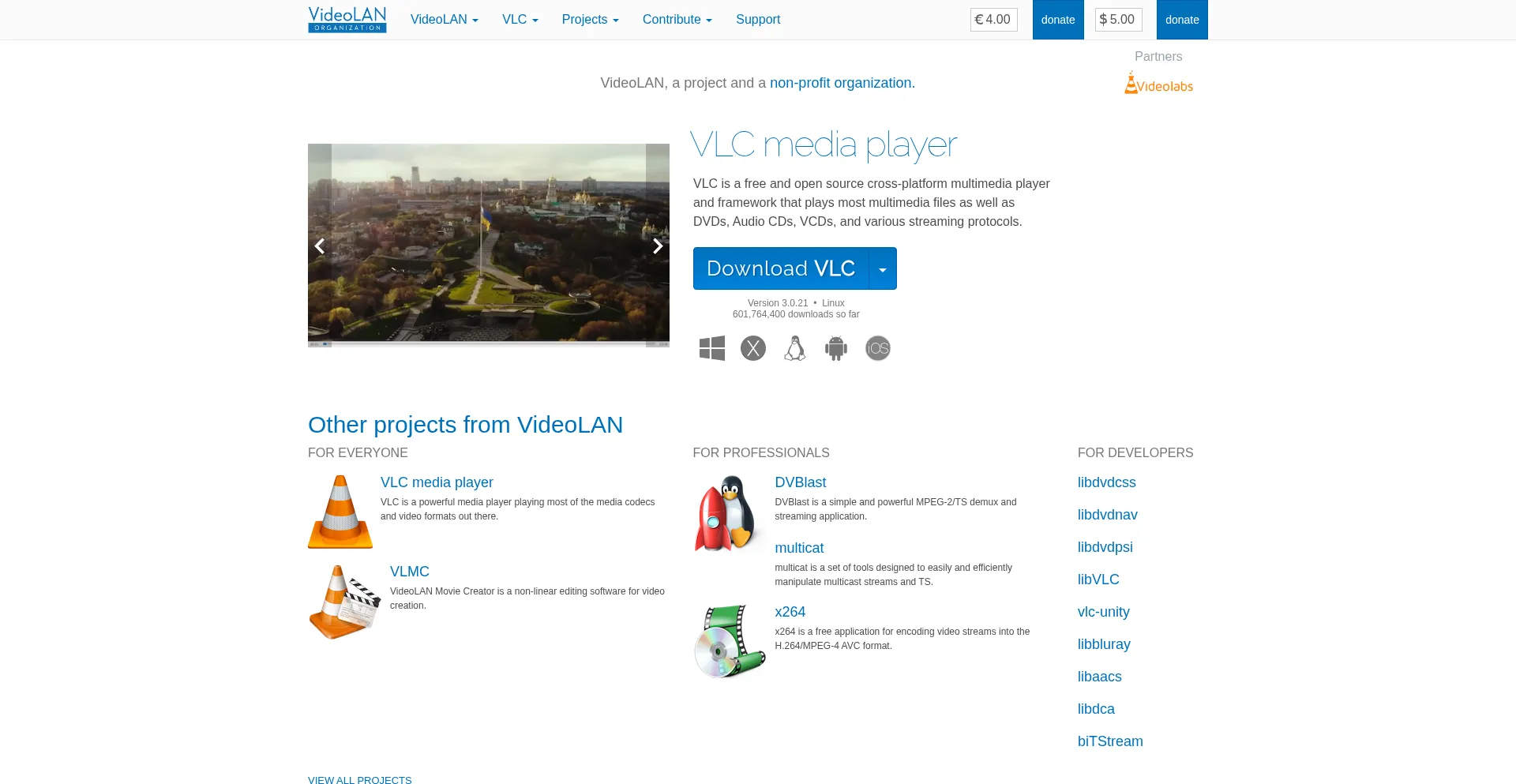 Website screenshot of Images.videolan.org