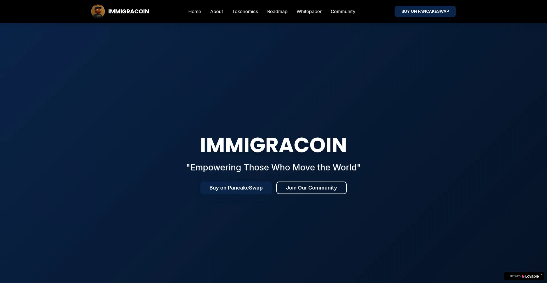 Website screenshot of Immigracoin.io