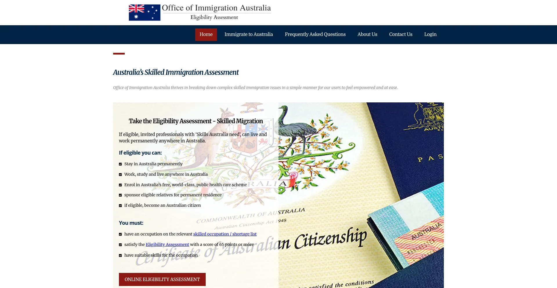 Website screenshot of Immigrationsaustralia.com