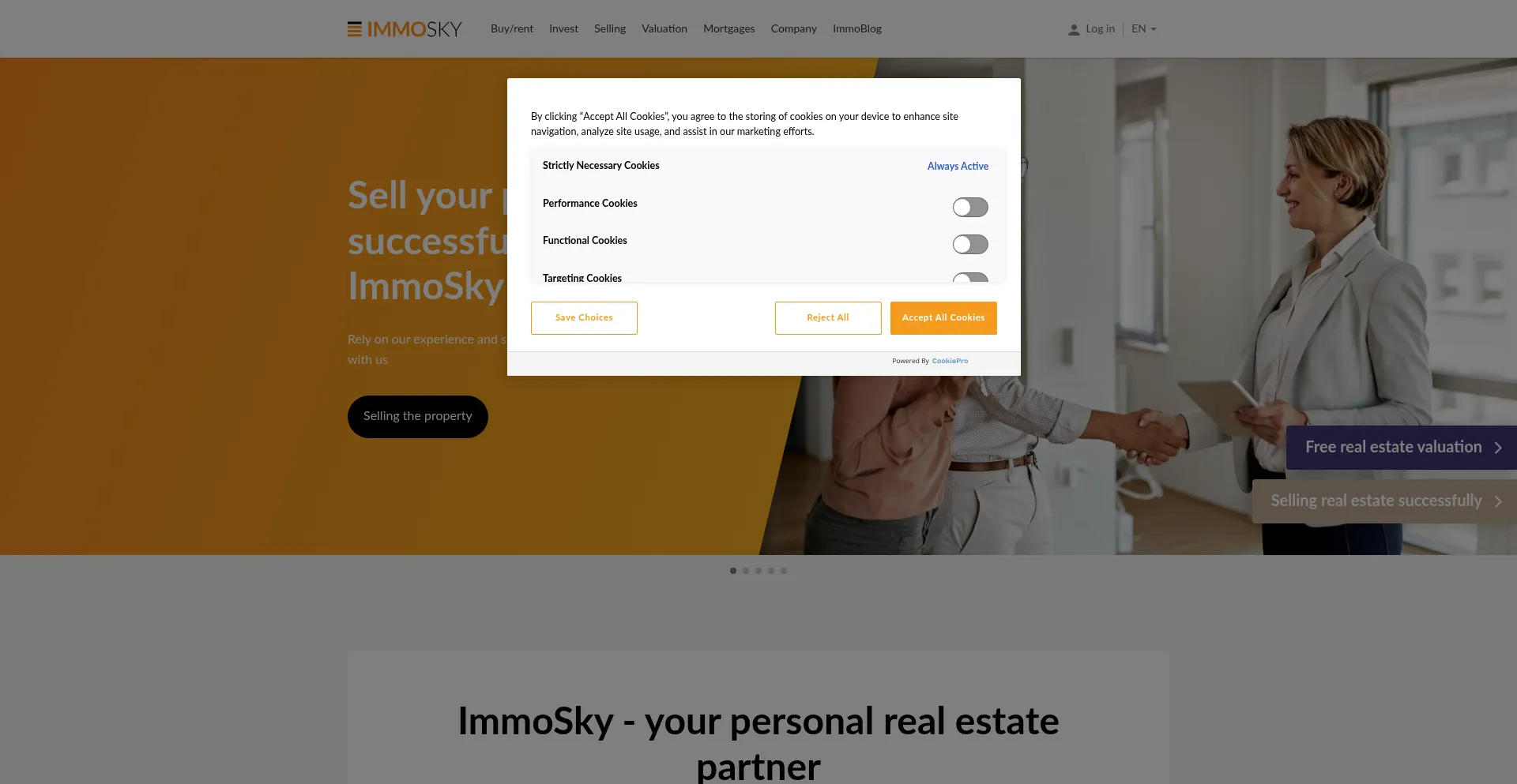 Website screenshot of Immosky.ch