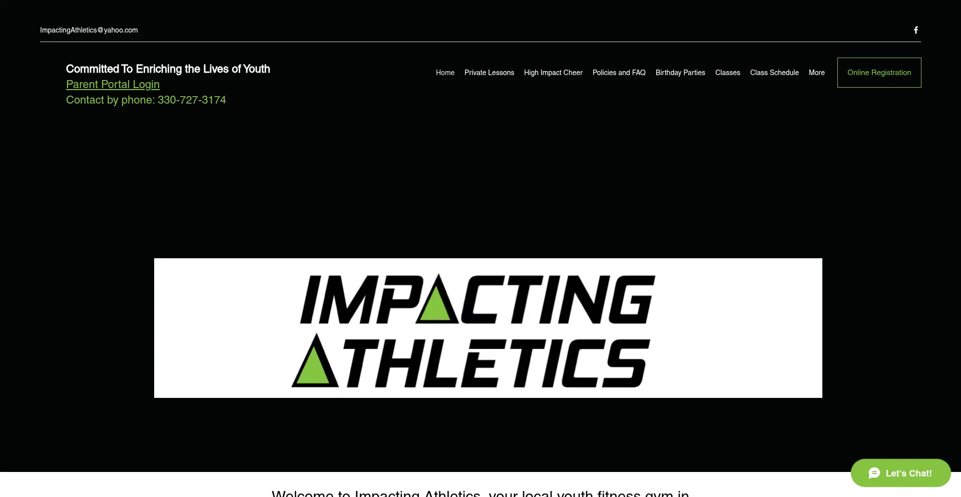 Website screenshot of Impactingathletics.com