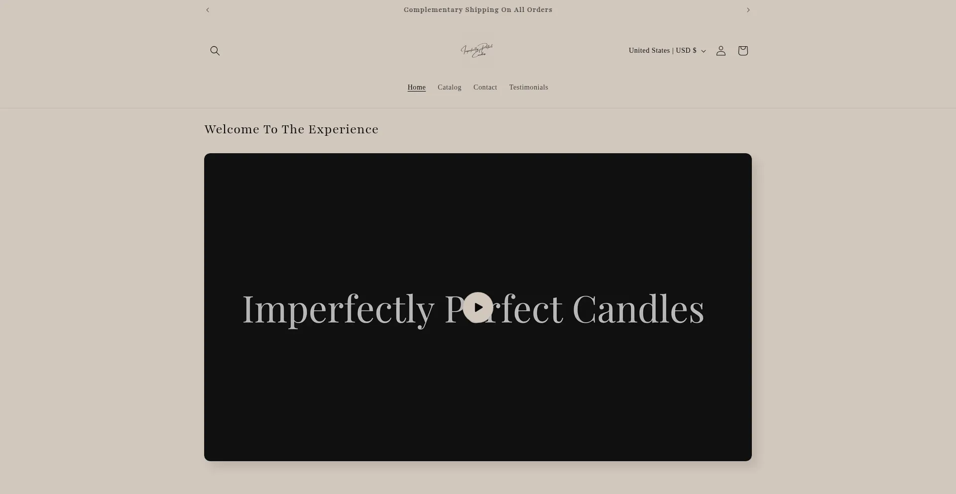 Website screenshot of Imperfectlyperfectcandles.com