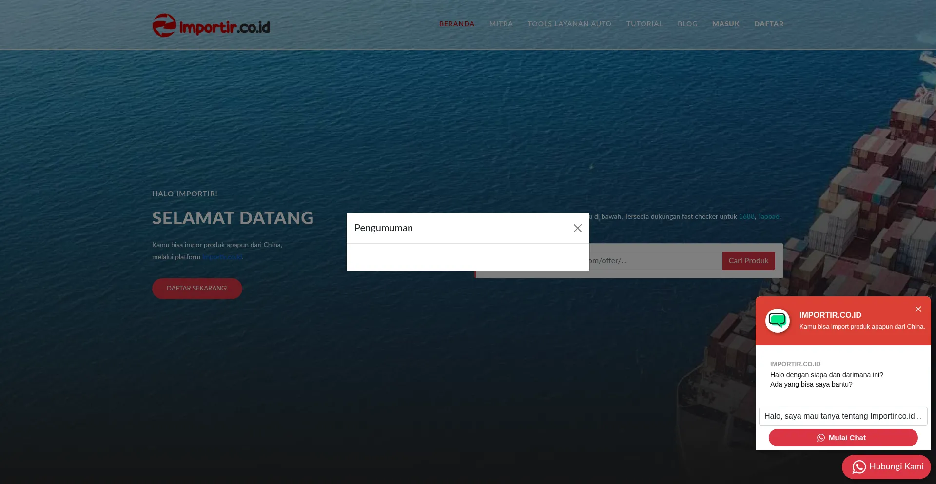 Website screenshot of Importir.co.id