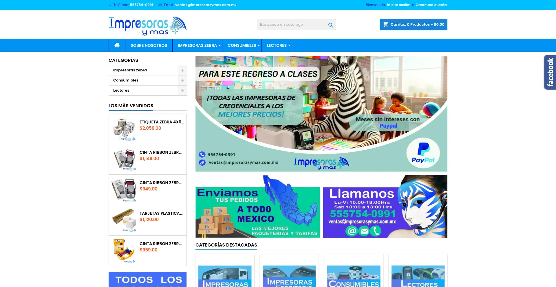 Website screenshot of Impresorasymas.com.mx
