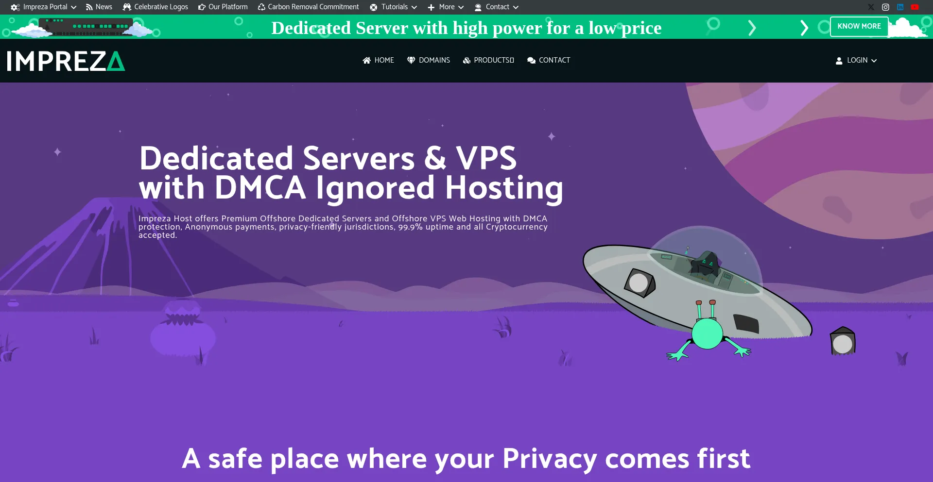 Website screenshot of Impreza.host