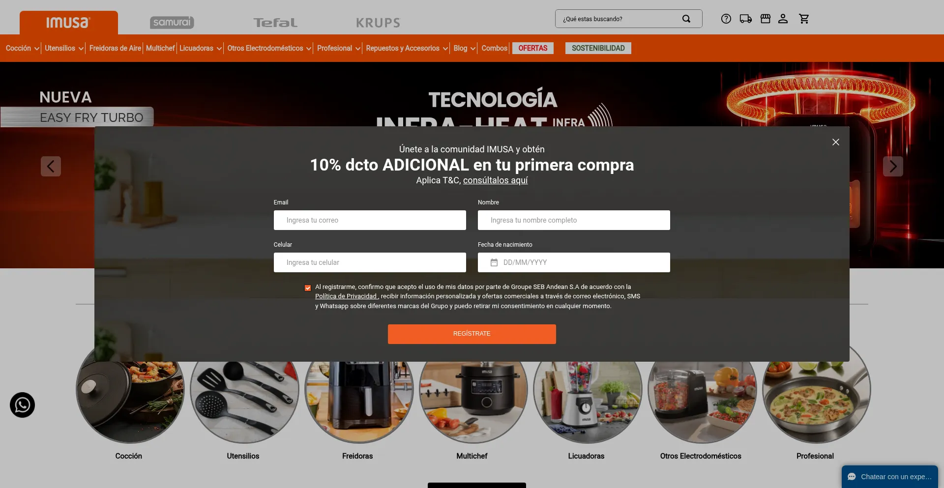 Website screenshot of Imusa.com.co