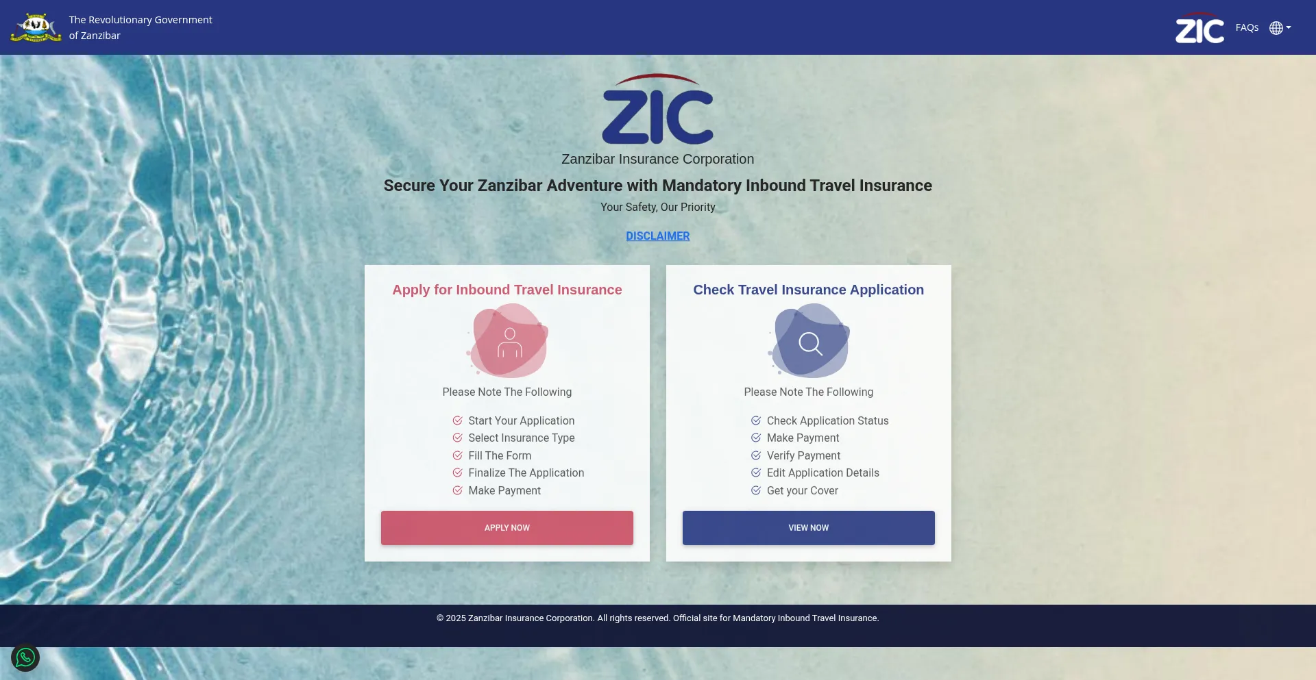 Website screenshot of Inbound.visitzanzibar.go.tz