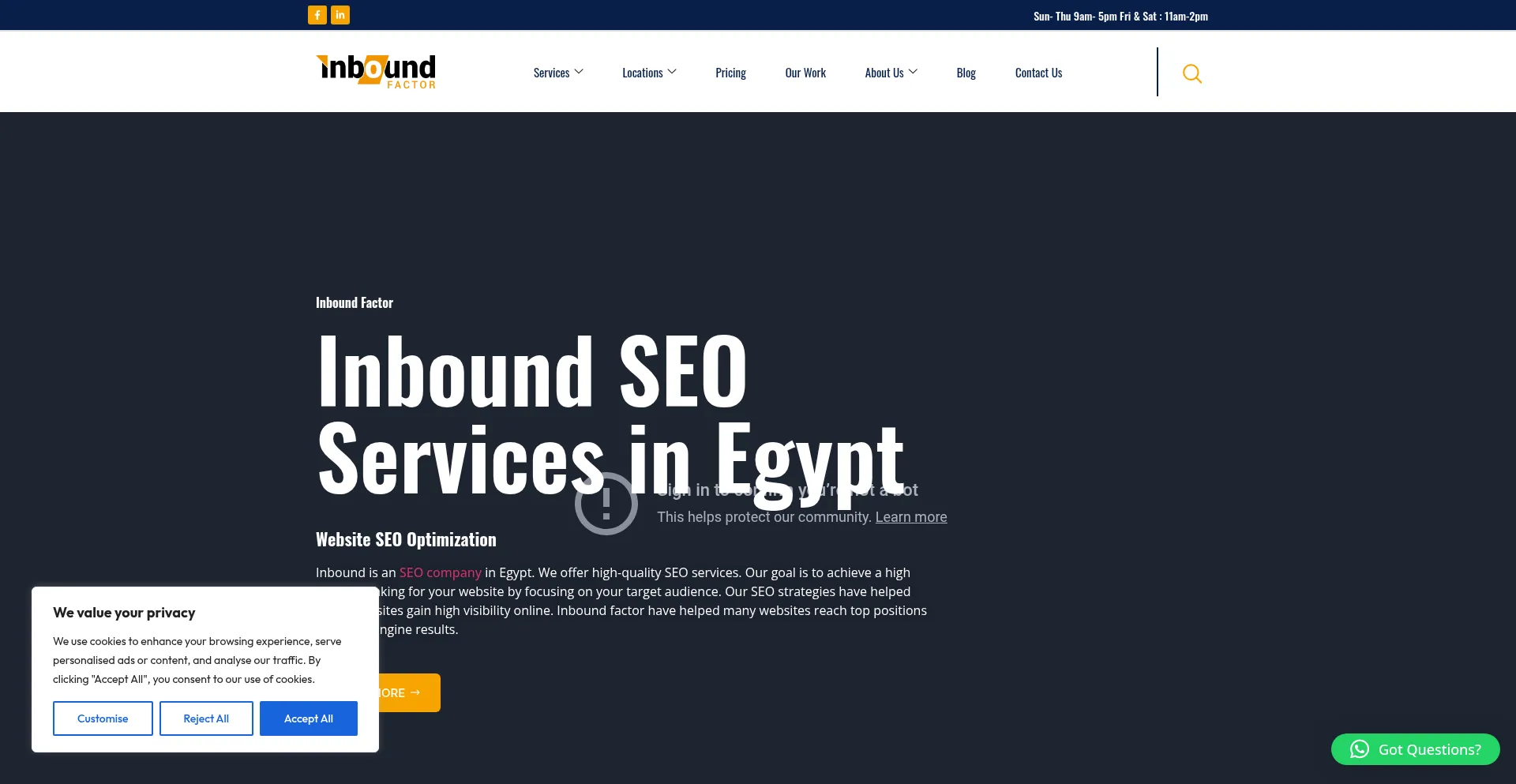 Website screenshot of Inboundfactor.com