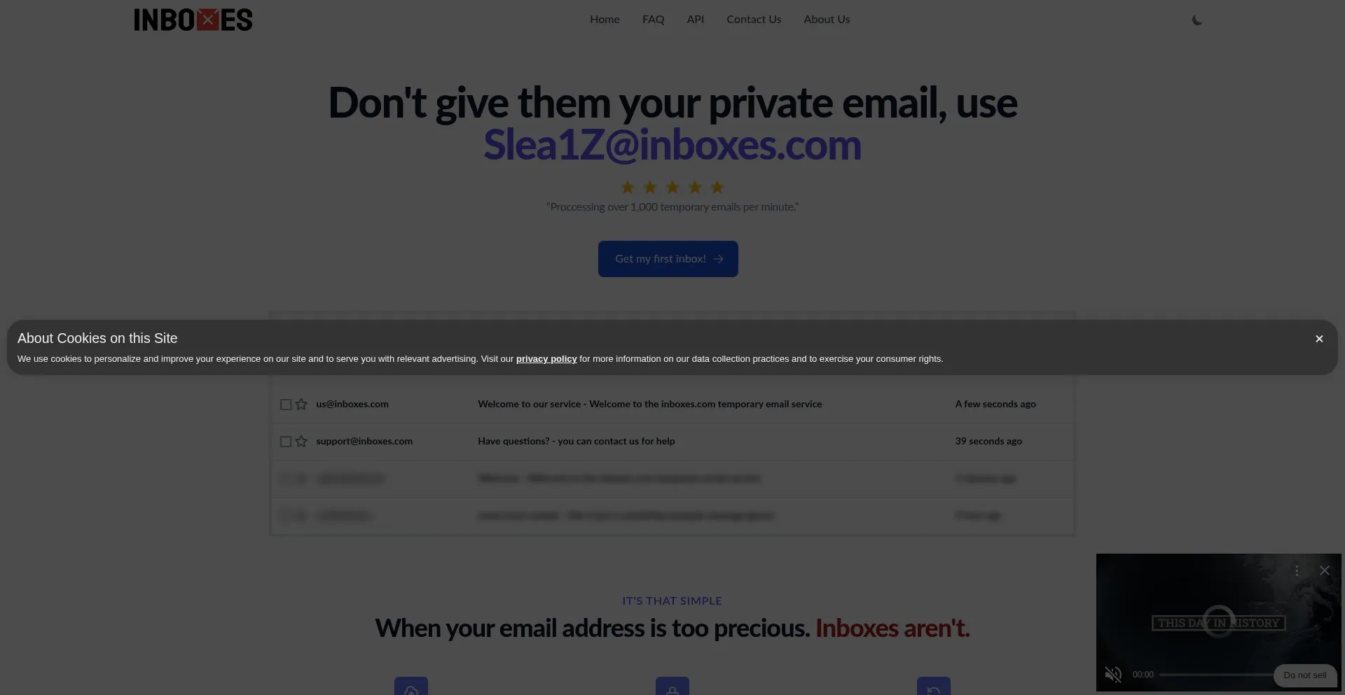 Website screenshot of Inboxes.com