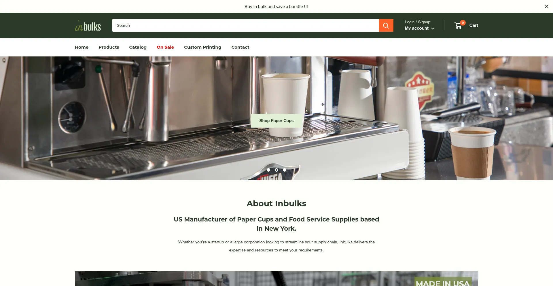 Website screenshot of Inbulks.com