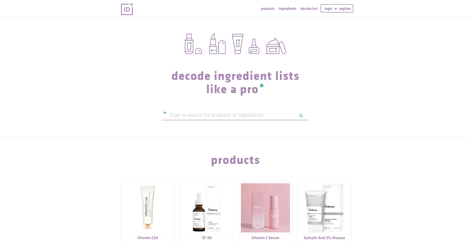 Website screenshot of Incidecoder.com