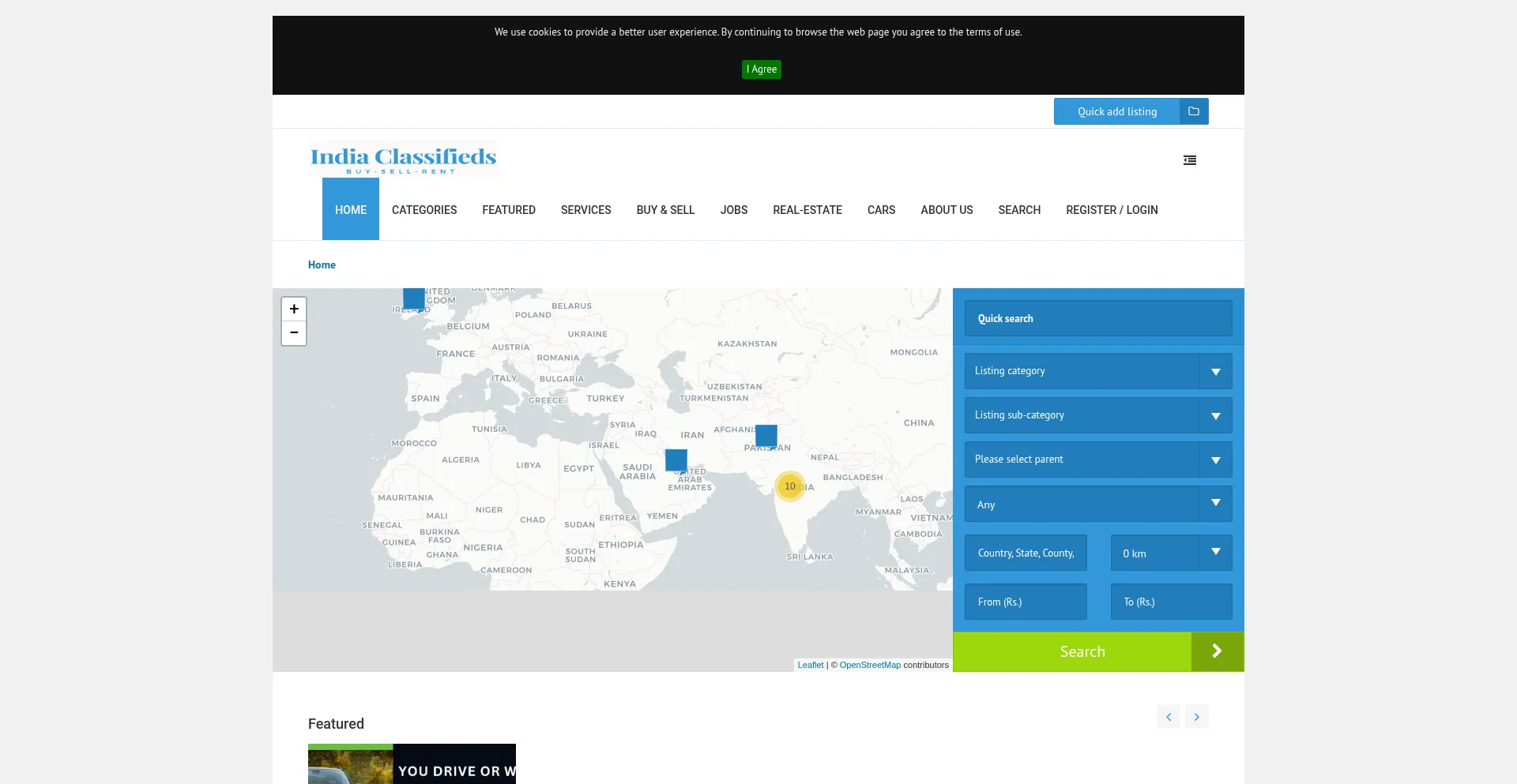 Website screenshot of India-classifieds.com