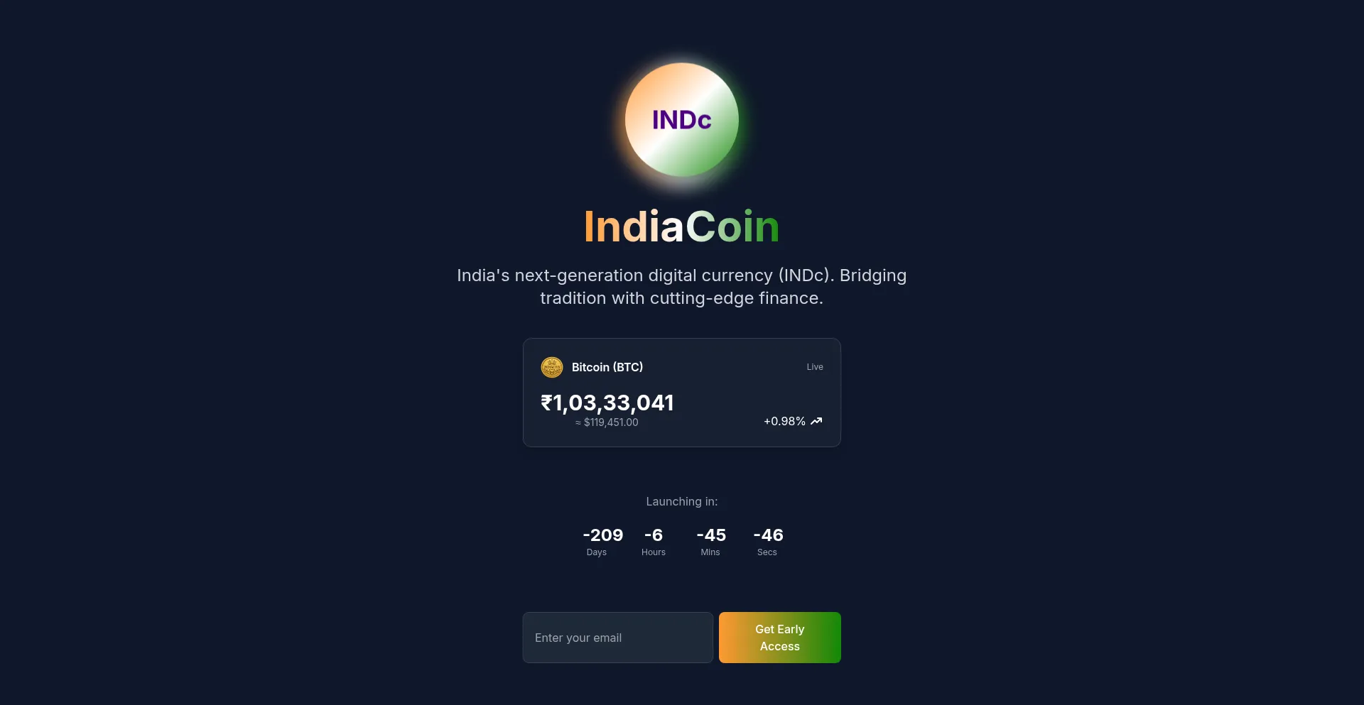 Website screenshot of Indiacoin.com