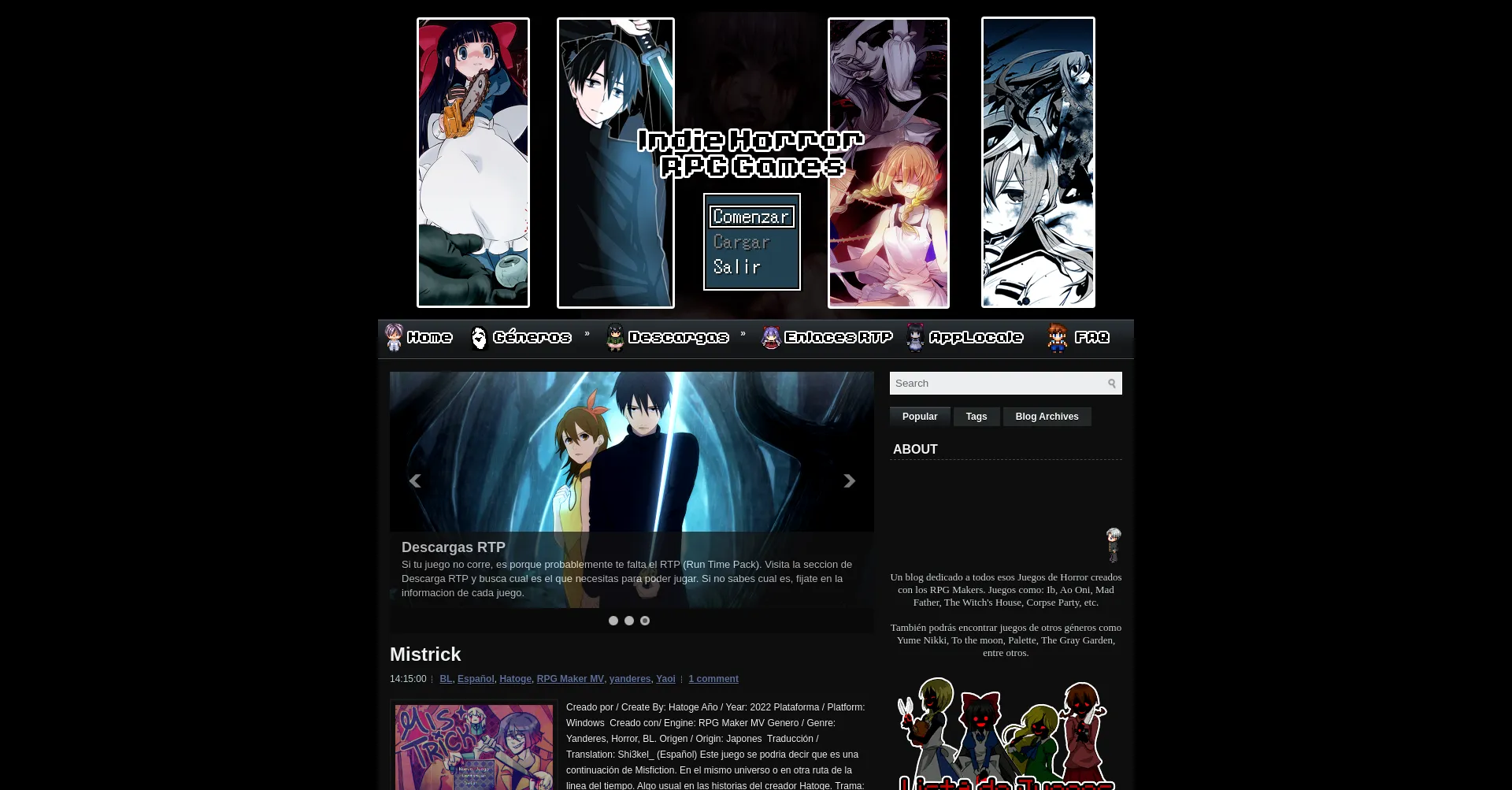 Website screenshot of Indiehorrorrpg.blogspot.com