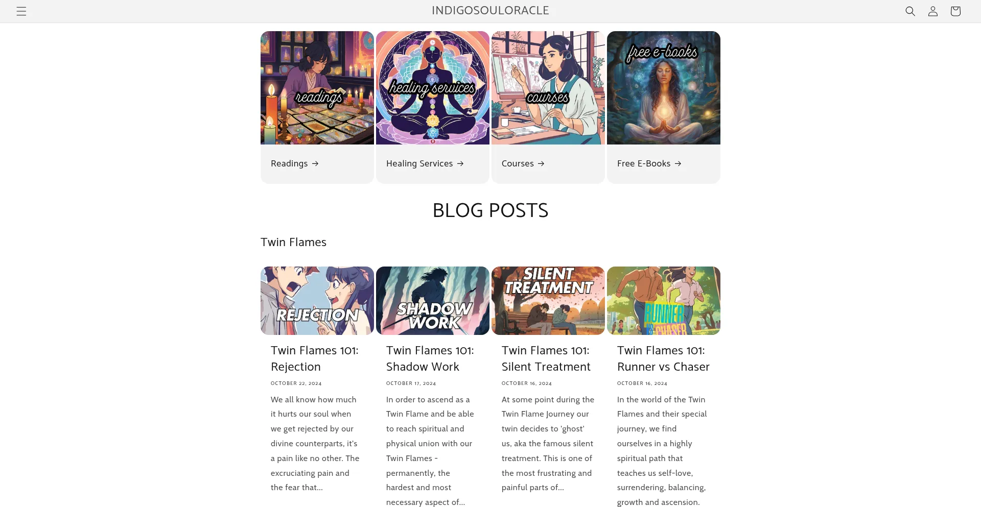 Website screenshot of Indigosouloracle.co.uk