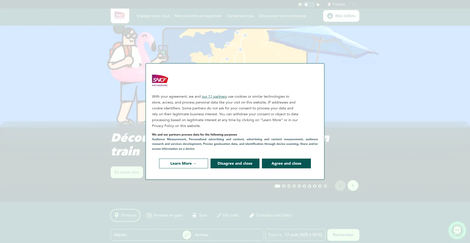 Website screenshot of Infos.sncf-voyageurs.com
