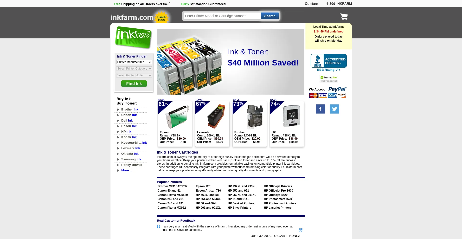 Website screenshot of Inkfarm.com