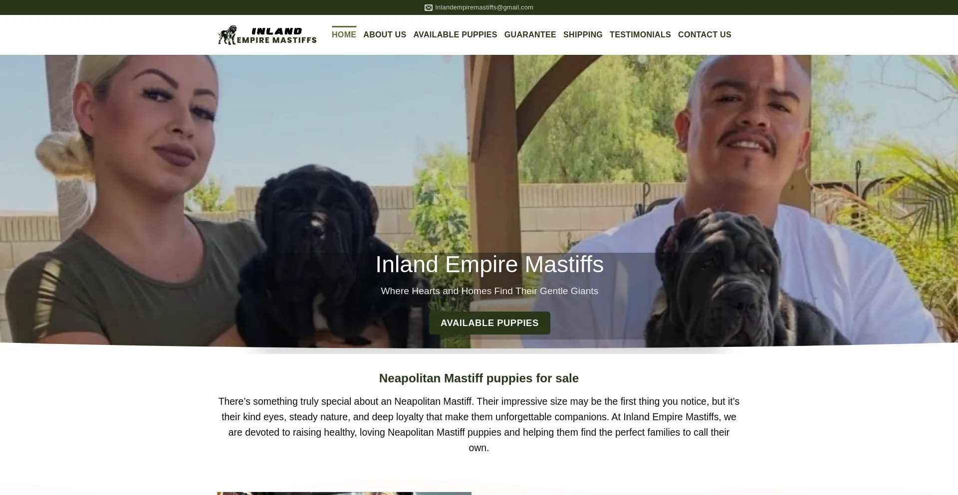 Website screenshot of Inlandempiremastiffs.com