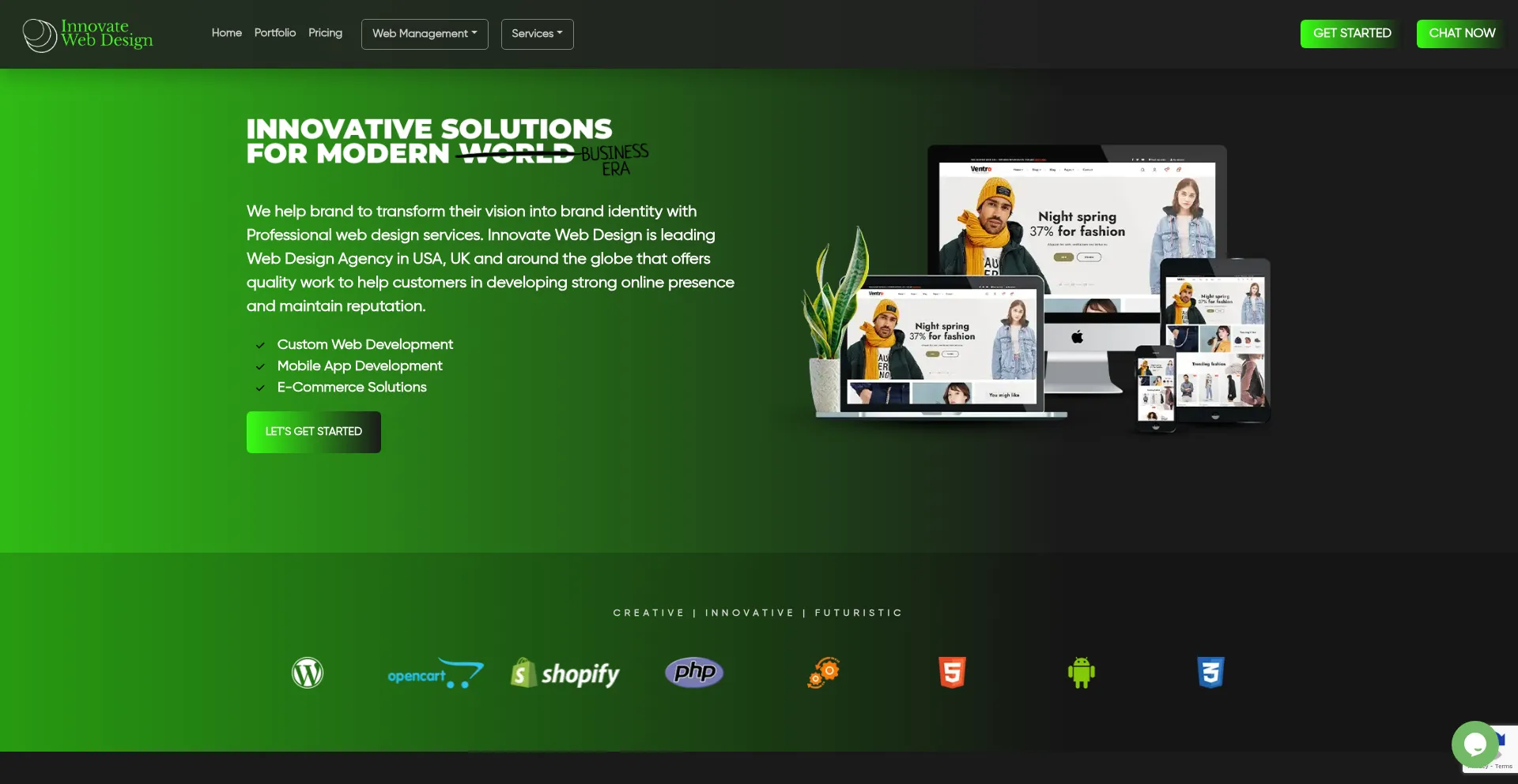 Website screenshot of Innovatewebdesign.com