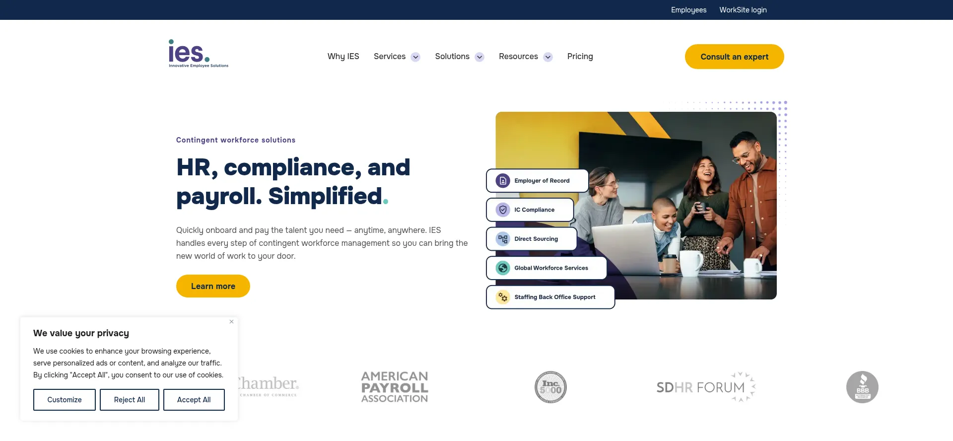 Website screenshot of Innovativeemployeesolutions.com