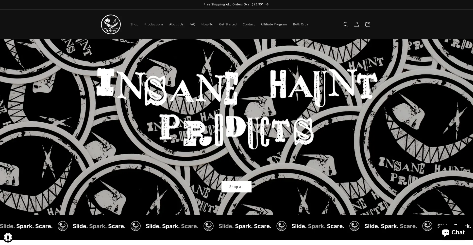 Website screenshot of Insanehauntproductions.com