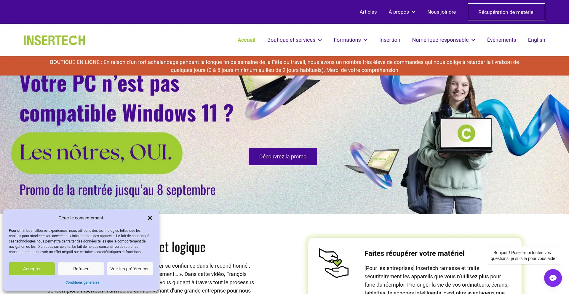 Website screenshot of Insertech.ca