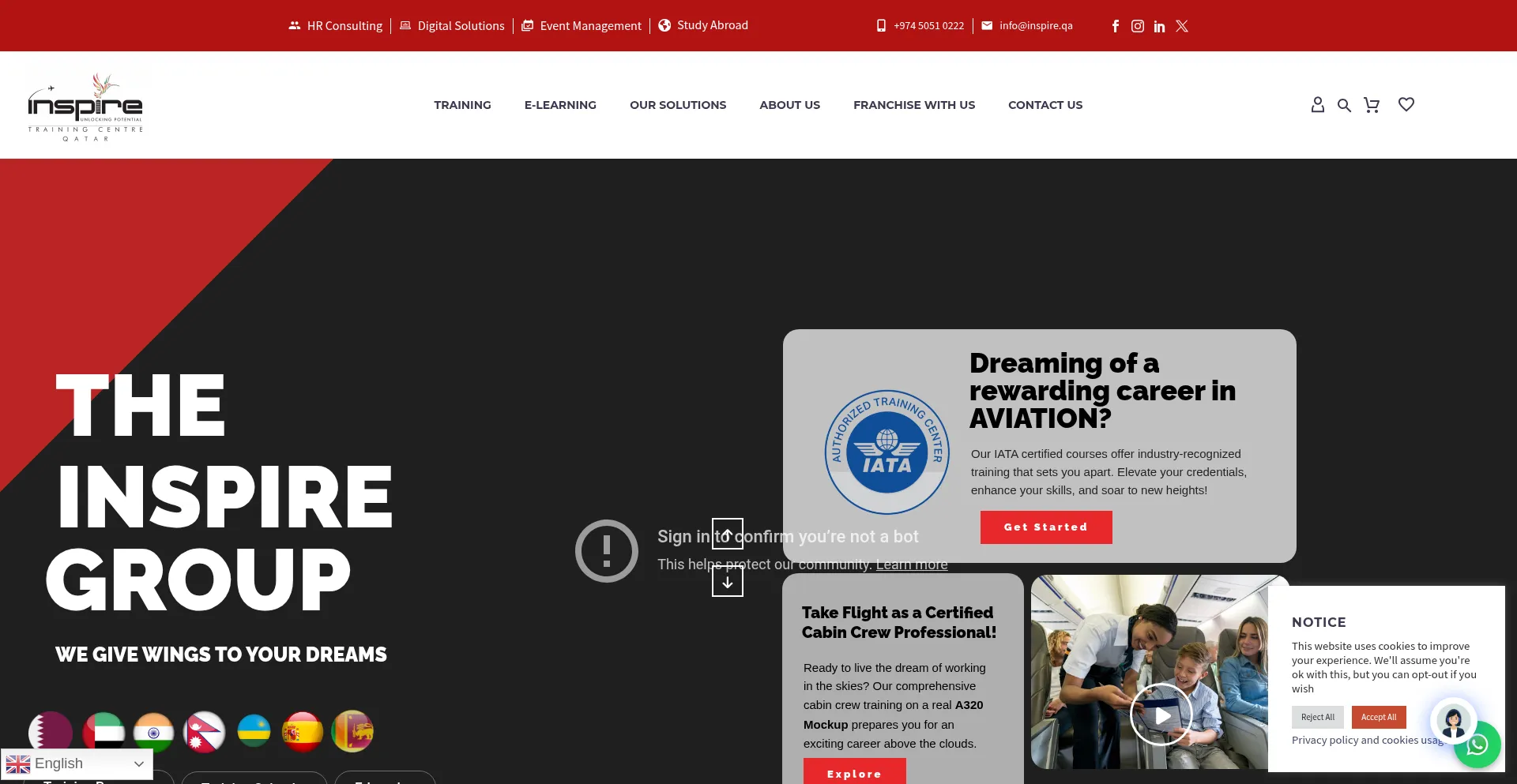 Website screenshot of Inspire.qa